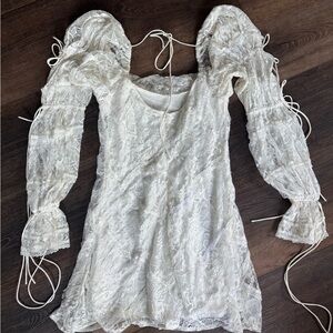 For Love And Lemons White Sheath Dress with Puff Sleeves